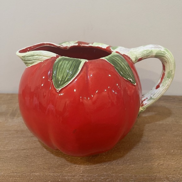 Monte Verde by Mann Other - VTG Ceramic Tomato Pitcher Monte Verde Mann 1982 Handpainted Red Kitchen Decor